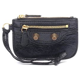Balenciaga CAGOLE Leather Coin Case Black