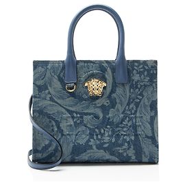 Versace Denim Barocco La Medusa Small Tote Bag Blue