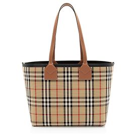 Burberry Vintage Check London Small Tote Brown Beige