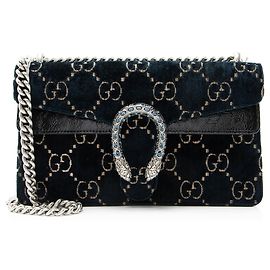 Borsa a Spalla Gucci GG Velvet Crystal Dionysus Medium E/W Blu