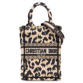 Dior Book Tote Mini Leopard Canvas 2way Bag Black Beige