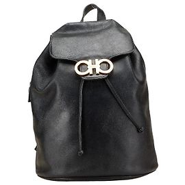Salvatore Ferragamo Gancini Leather Backpack Black