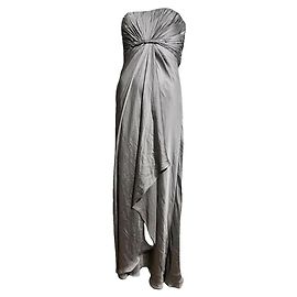 Autre Marque Strapless silver evening gown with lightly boned bodice Silvery Grey
