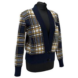 Saint Laurent Cardigan aus Wolle mit Karomuster marineblau Marineblau