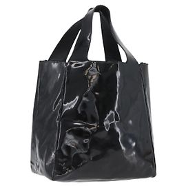 Borsa a mano PRADA in pelle verniciata nera argento Auth bs33735 Nero Argento