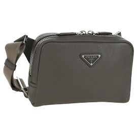 PRADA Vitterodino Shoulder Bag Leather Gray Silver 2VH184 Auth ARZ688SAM Brown Silvery