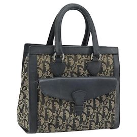 Christian Dior Trotter Canvas Handtasche Schwarz Silber Auth BSZ335 Schwarz Silber