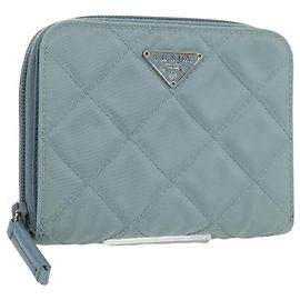 PRADA Portefeuille Compact Rond Nylon Bleu Clair 1ML605 Auth am11040V Bleu clair
