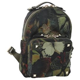 VALENTINO Rucksack Nylon Khaki Champagner Gold Auth BA11275 Golden Khaki