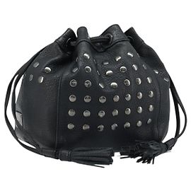 BURBERRY Blue Label Shoulder Bag Leather Black Silver Auth mr2180 Black Silvery