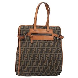 FENDI Zucca Canvas Tote Bag Schwarz Braun Auth BSZ547A Braun Schwarz
