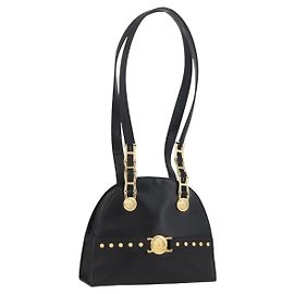 Bolsa Tote Sunburst de couro preto e dourado Gianni Versace Auth am10821A Preto Dourado