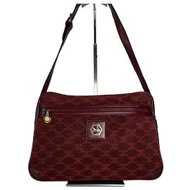 Céline Borsa a spalla in suede bordeaux Celine Paris Triomphe Monogram degli anni '70 Bordò