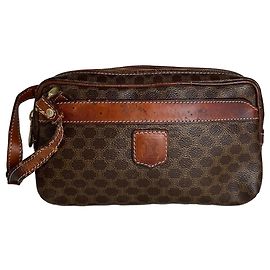 Céline Vintage Celine Paris Triomphe Monogram Leather Clutch Brown Brown