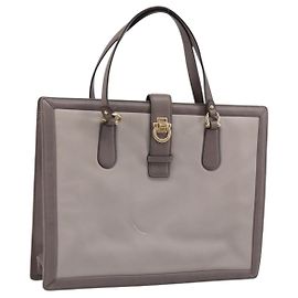 Bolsa Tote Salvatore Ferragamo em couro cinza dourado Auth bs33929 Marrom Dourado