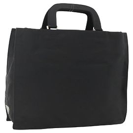 PRADA Sac à main en nylon noir argent Auth BSZ285 Noir Argenté