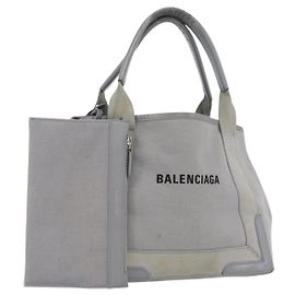 Bolsa Tote BALENCIAGA em lona e couro cinza prateado 339933 Auth bs33993 Marrom Prata