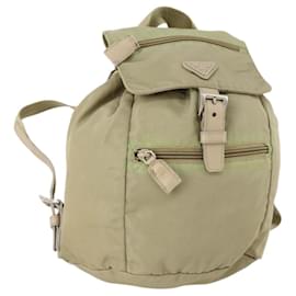 PRADA Backpack Nylon Beige Silver Auth bs33449 Silvery Beige
