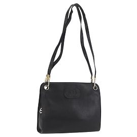 Bolsa de Ombro Christian Dior em Couro Preto Dourado Auth BSZ005 Preto Dourado