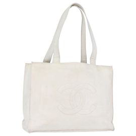 CHANEL Tote Bag aus Kaviarleder Weiß Gold CC Auth bs33899 Weiß Golden