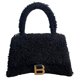 Borsa Balenciaga Hourglass in lana nera Nero