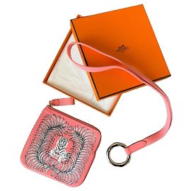 Hermès Square Pocket Pouch Pink Leather Tiger Print Pink