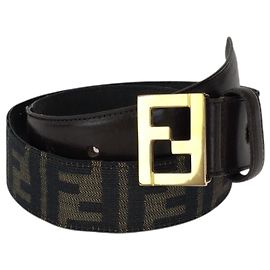 Ceinture Fendi Zucca FF Logo Doré Marron foncé