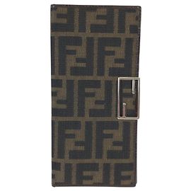 Fendi Zucca Dark Brown Canvas Leather Long Wallet Dark brown