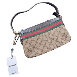 Gucci Monogram Beige Canvas Handbag Brown Red Beige Green