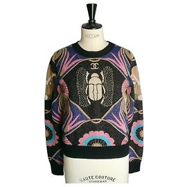 CHANEL Pull Scarabée cachemire rare T36 BON ETAT Noir