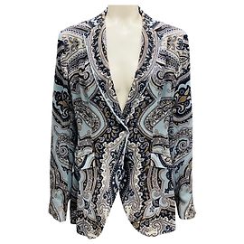 Etro Light Blue / Navy Multi Paisley Printed Silk Blazer Blue