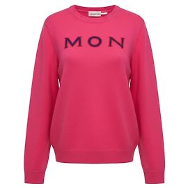Pullover aus leuchtend pinkem Kaschmirstrick mit Rundhalsausschnitt und Moncler-Logo Pink