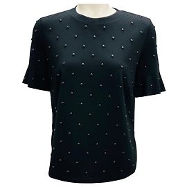 Top in maglia stretch nera con borchie Akris Punto Nero