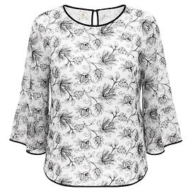 Blouse transparente brodée florale blanche / noire Oscar de la Renta Blanc
