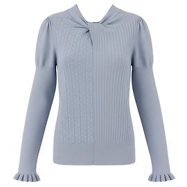 Hellblauer Woll- und Kaschmirpullover mit gedrehtem Kragen Erdem Blau
