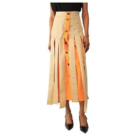 Msgm Saia midi plissada marrom e laranja - tamanho UK 6 Marrom