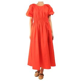 G. Kero Midi-Kleid aus Baumwolle mit Puffärmeln in Blutorange - Größe M Orange