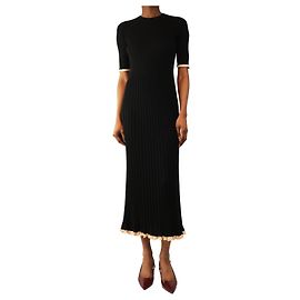 Proenza Schouler Schwarzes geripptes Strick-Midi-Kleid - Größe S Schwarz