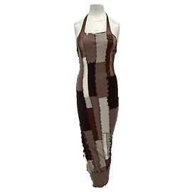 Autre Marque Vestido largo marrón con patchwork Castaño