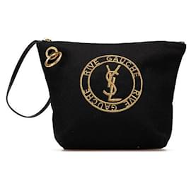 Yves Saint Laurent Saint Laurent Rive Gauche Wool Leather Clutch Bag Black