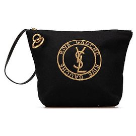 Yves Saint Laurent Woll-Leder-Clutch von Saint Laurent Rive Gauche Schwarz