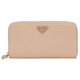 Prada Saffiano Leder Langbörse Beige