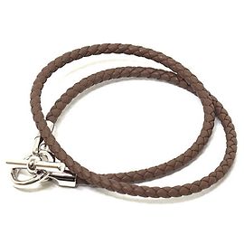Pulseira Charm Double Tour Hermès Prata Taupe