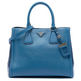 Prada Blau Bicolor Saffiano Lux Galleria Handtasche Blau