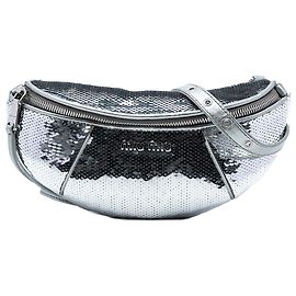 Miu Miu Silver Metallic Sequin Embellished Belt Bag Silvery