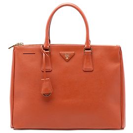 Bolsa Prada Galleria Double Zip em Saffiano Lux laranja grande Laranja