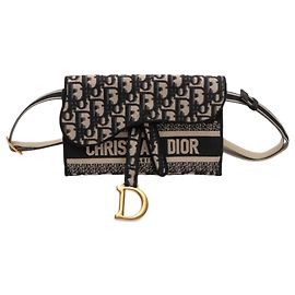 Dior Blue Oblique Canvas Embroidered Saddle Slim Belt Pouch Blue