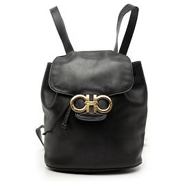Salvatore Ferragamo Zaino doppio Gancini in pelle nera Ferragamo Nero