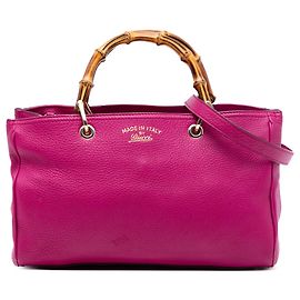 Bolsa shopper média em couro de bezerro rosa com bambu Gucci Rosa