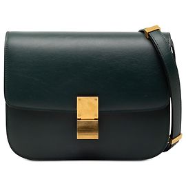 Céline Celine Verde Médio Couro de Bezerro Caixa Clássica Verde Verde escuro